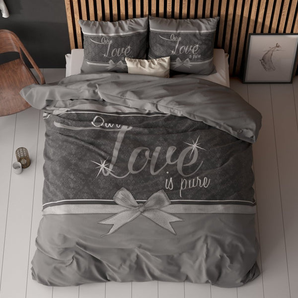 Micropercale Duvet Cover Set Pure Love | Grey | Double - 200cm (W) x 200/220cm (L) - The Bedding & Blankets Store
