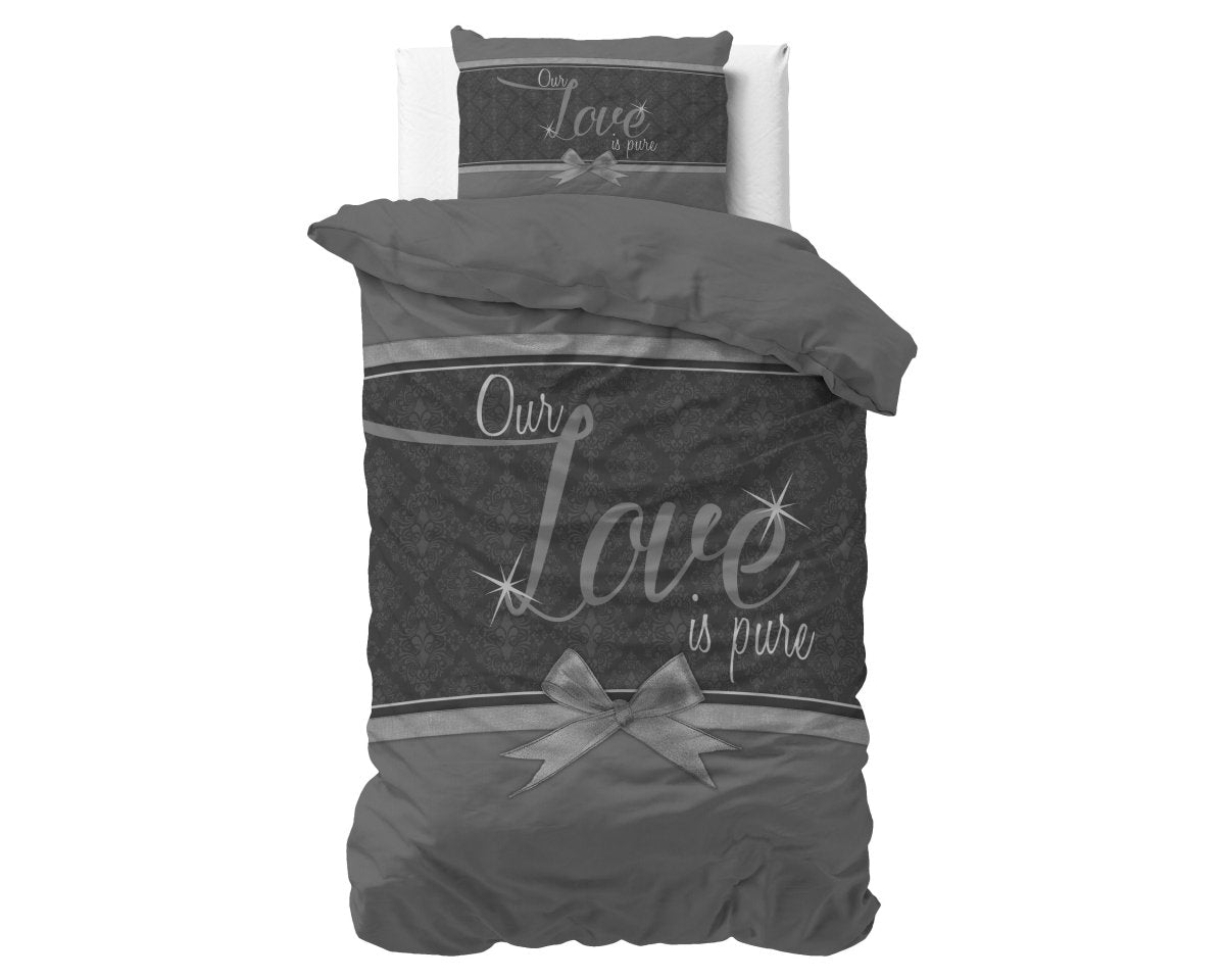Micropercale Duvet Cover Set Pure Love | Grey | Double - 200cm (W) x 200/220cm (L) - The Bedding & Blankets Store