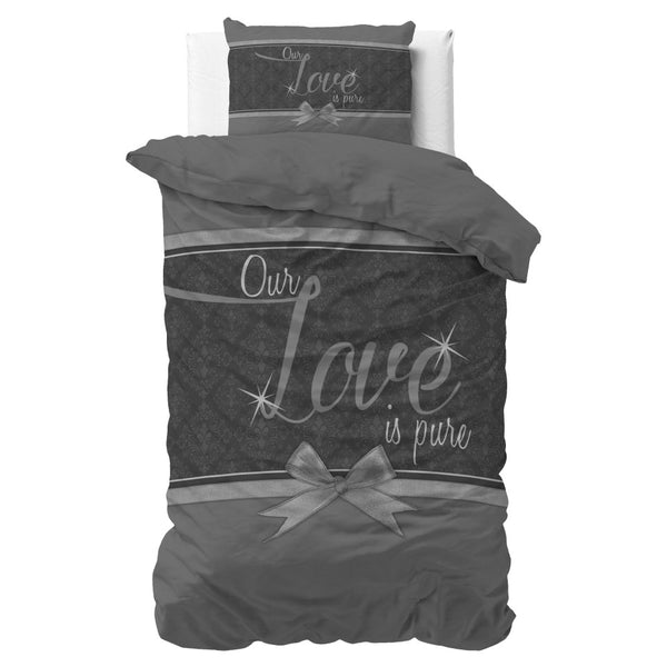 Micropercale Duvet Cover Set Pure Love | Grey | Double - 200cm (W) x 200/220cm (L) - The Bedding & Blankets Store