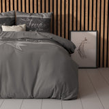 Micropercale Duvet Cover Set Pure Love | Grey | Double - 200cm (W) x 200/220cm (L) - The Bedding & Blankets Store