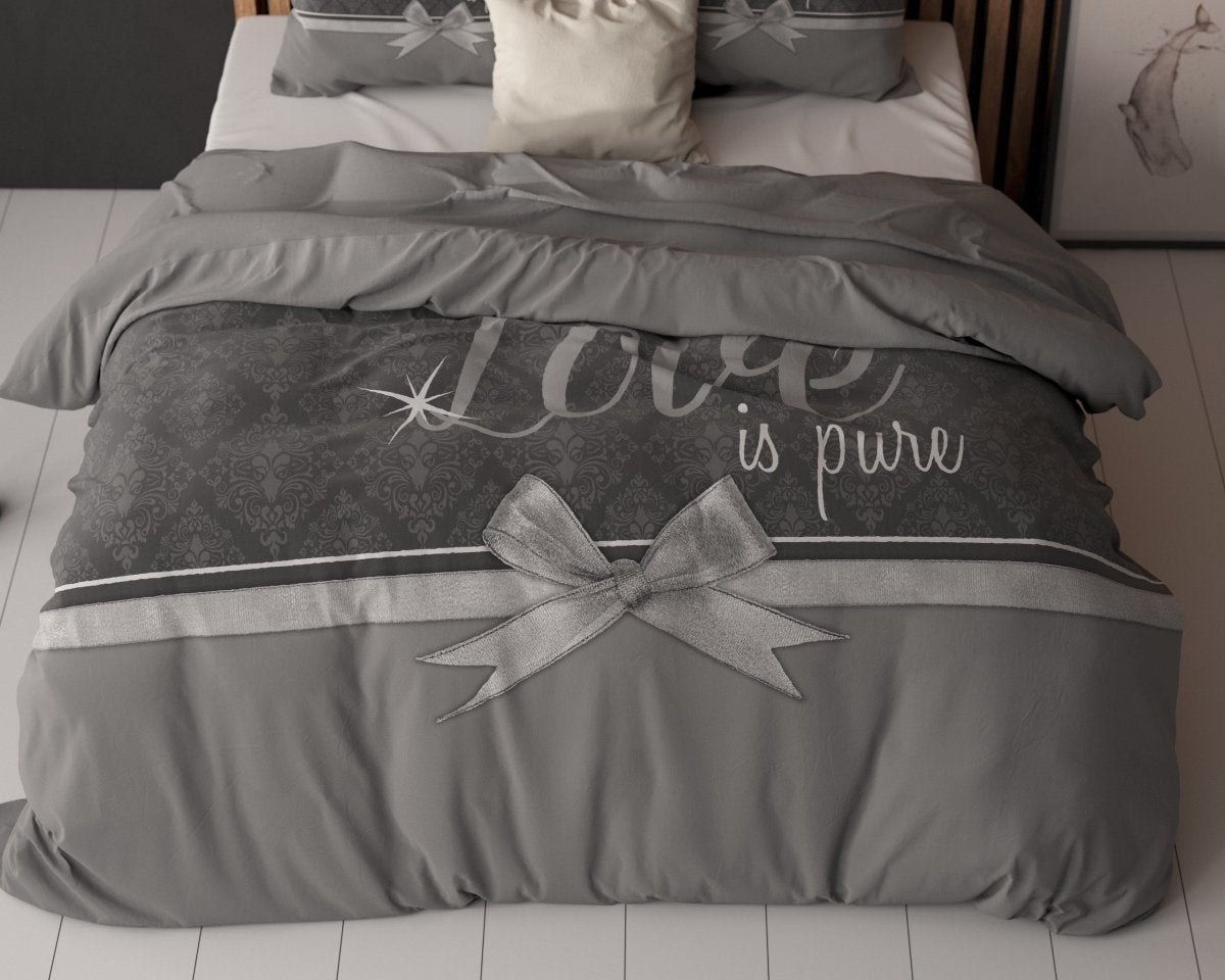 Micropercale Duvet Cover Set Pure Love | Grey | Double - 200cm (W) x 200/220cm (L) - The Bedding & Blankets Store