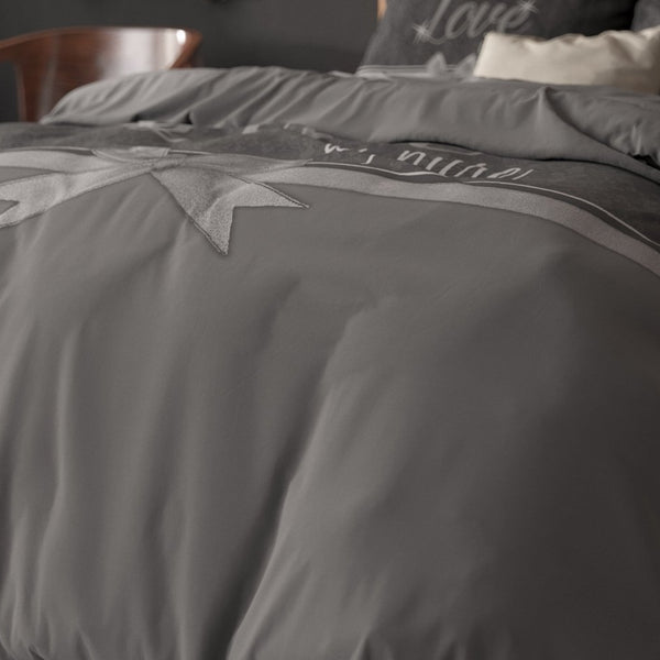 Micropercale Duvet Cover Set Pure Love | Grey | Double - 200cm (W) x 200/220cm (L) - The Bedding & Blankets Store