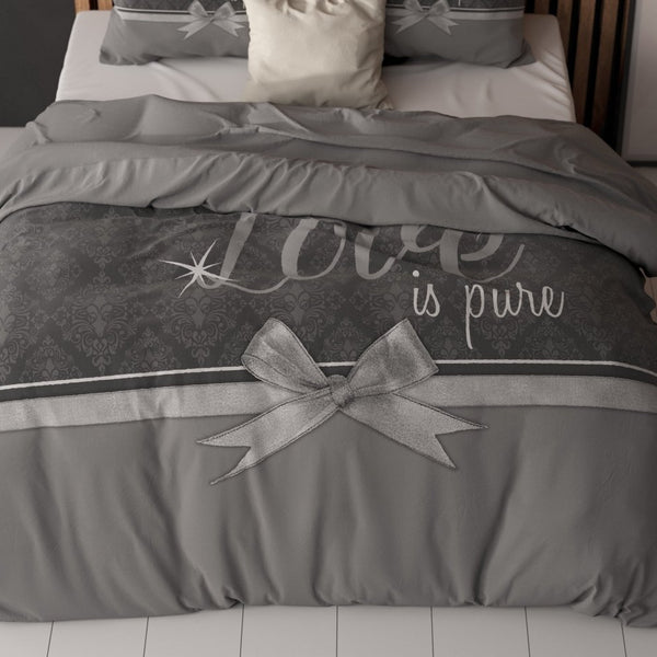 Micropercale Duvet Cover Set Pure Love | Grey | Double - 200cm (W) x 200/220cm (L) - The Bedding & Blankets Store