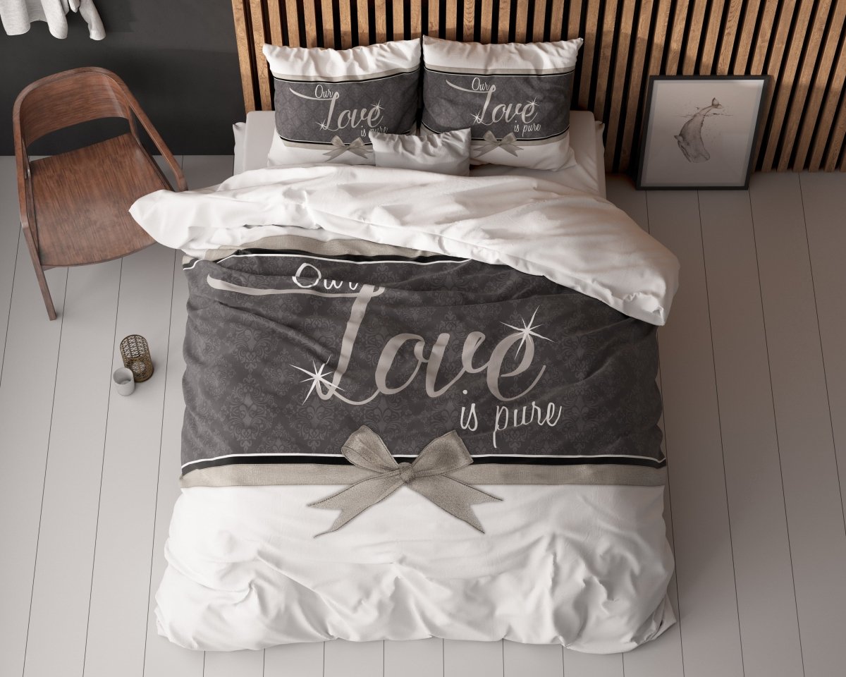 Micropercale Duvet Cover Set Pure Love | White | Double - 200cm (W) x 200/220cm (L) - The Bedding & Blankets Store