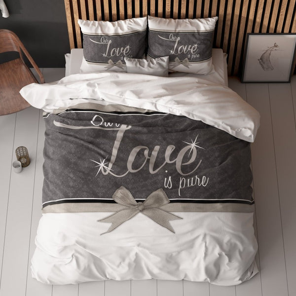 Micropercale Duvet Cover Set Pure Love | White | Double - 200cm (W) x 200/220cm (L) - The Bedding & Blankets Store