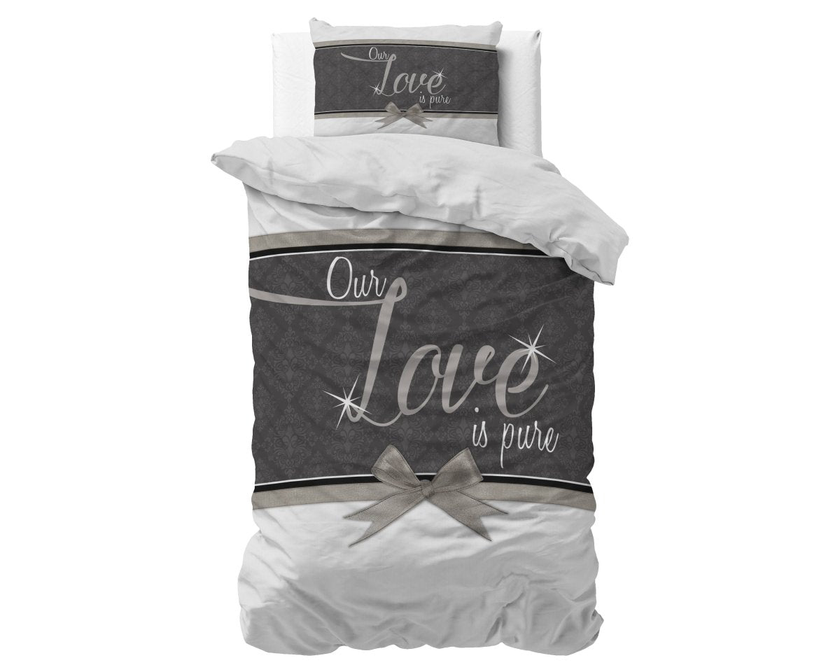 Micropercale Duvet Cover Set Pure Love | White | Double - 200cm (W) x 200/220cm (L) - The Bedding & Blankets Store