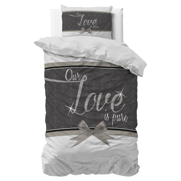 Micropercale Duvet Cover Set Pure Love | White | Double - 200cm (W) x 200/220cm (L) - The Bedding & Blankets Store