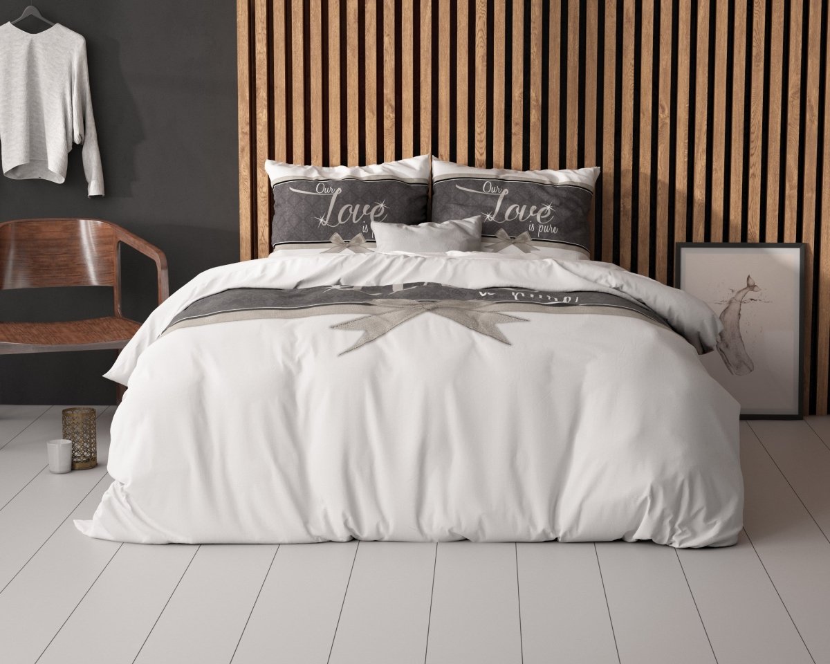 Micropercale Duvet Cover Set Pure Love | White | Double - 200cm (W) x 200/220cm (L) - The Bedding & Blankets Store