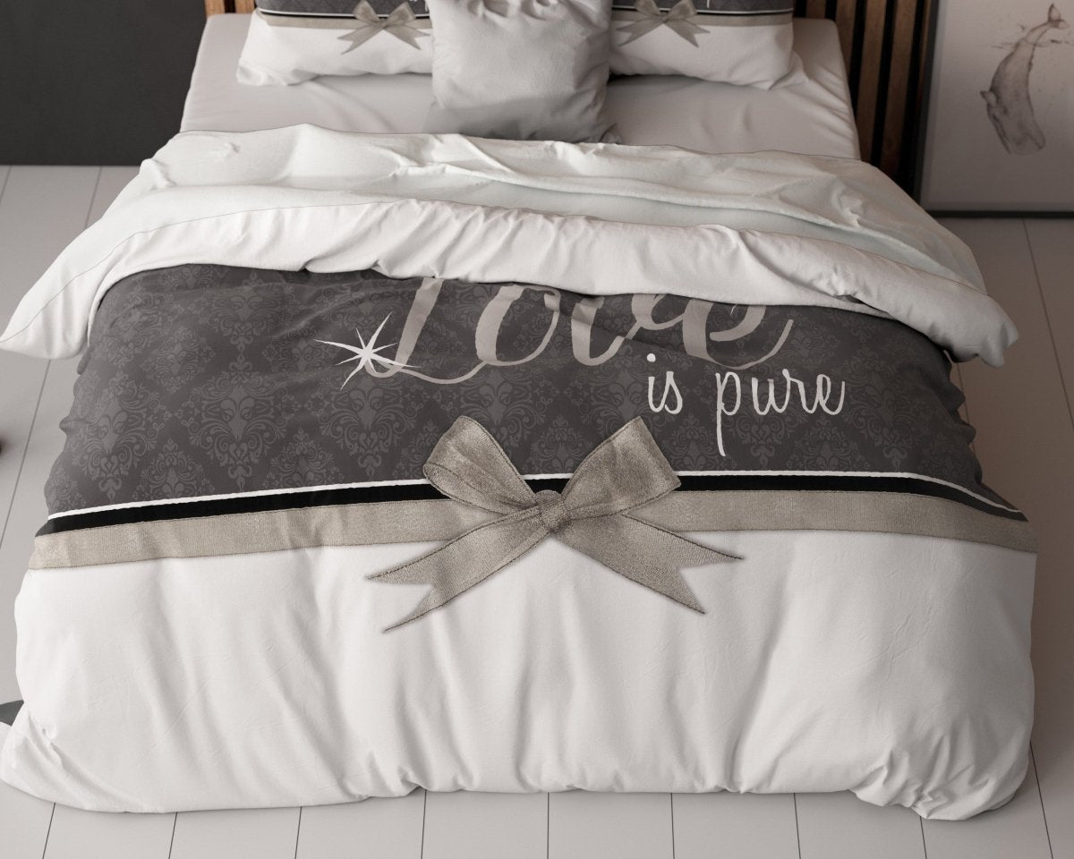 Micropercale Duvet Cover Set Pure Love | White | Double - 200cm (W) x 200/220cm (L) - The Bedding & Blankets Store