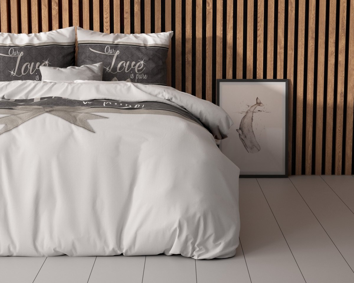 Micropercale Duvet Cover Set Pure Love | White | Double - 200cm (W) x 200/220cm (L) - The Bedding & Blankets Store