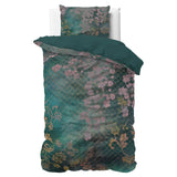 Micropercale Duvet Cover Set Raddison Flower | Green | Double - 200cm (W) x 200/220cm (L) - The Bedding & Blankets Store