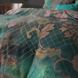 Micropercale Duvet Cover Set Raddison Flower | Green | Double - 200cm (W) x 200/220cm (L) - The Bedding & Blankets Store