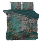 Micropercale Duvet Cover Set Raddison Flower | Green | Double - 200cm (W) x 200/220cm (L) - The Bedding & Blankets Store