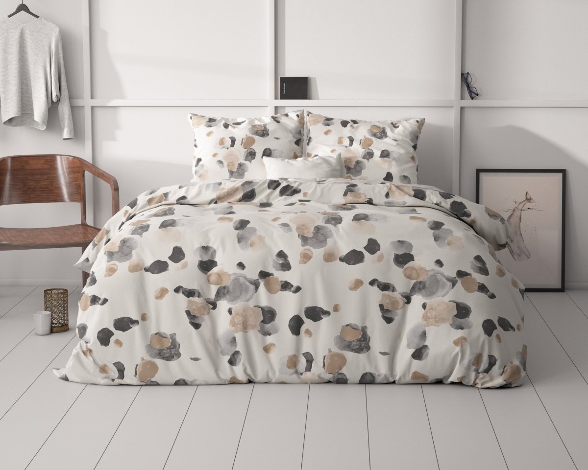 Micropercale Duvet Cover Set Spotty | Sand | Double - 200cm (W) x 220cm (L) - The Bedding & Blankets Store