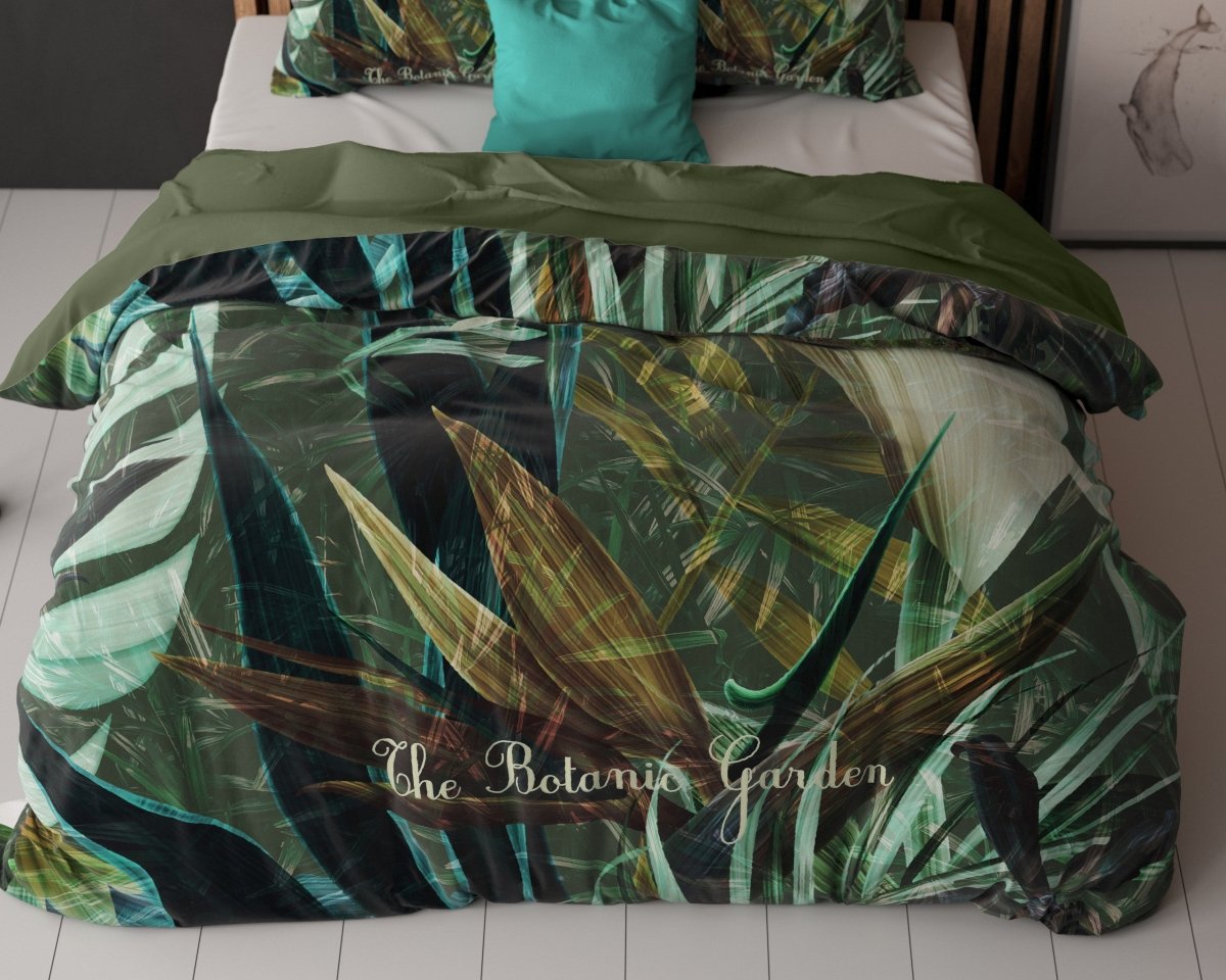 Micropercale Duvet Cover Set The Botanic Garden | Green | Double - 200cm (W) x 200/220cm (L) - The Bedding & Blankets Store