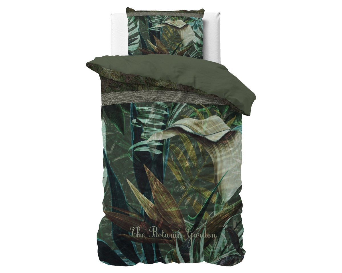 Micropercale Duvet Cover Set The Botanic Garden | Green | Double - 200cm (W) x 200/220cm (L) - The Bedding & Blankets Store