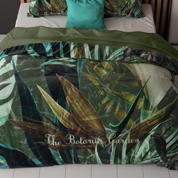 Micropercale Duvet Cover Set The Botanic Garden | Green | Double - 200cm (W) x 200/220cm (L) - The Bedding & Blankets Store