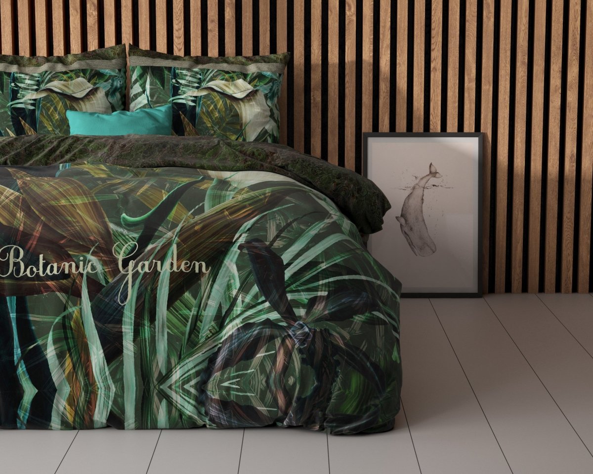 Micropercale Duvet Cover Set The Botanic Garden | Green | Double - 200cm (W) x 200/220cm (L) - The Bedding & Blankets Store