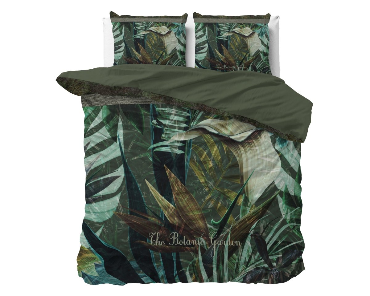 Micropercale Duvet Cover Set The Botanic Garden | Green | Double - 200cm (W) x 200/220cm (L) - The Bedding & Blankets Store