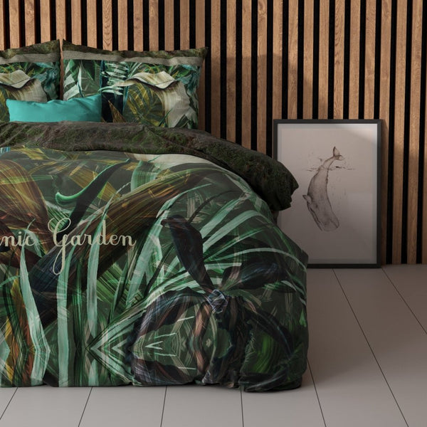 Micropercale Duvet Cover Set The Botanic Garden | Green | Double - 200cm (W) x 200/220cm (L) - The Bedding & Blankets Store