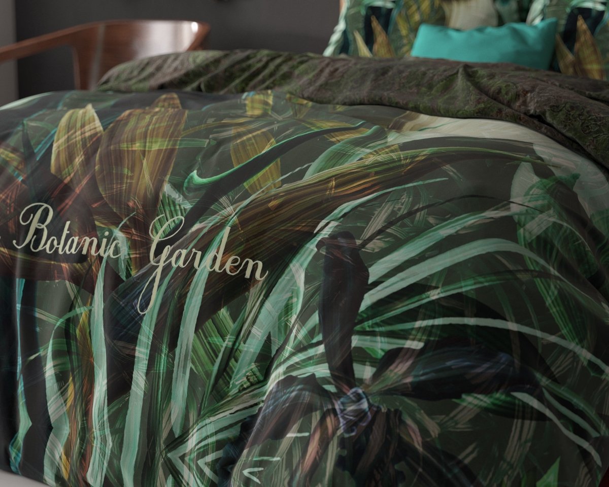 Micropercale Duvet Cover Set The Botanic Garden | Green | Double - 200cm (W) x 200/220cm (L) - The Bedding & Blankets Store