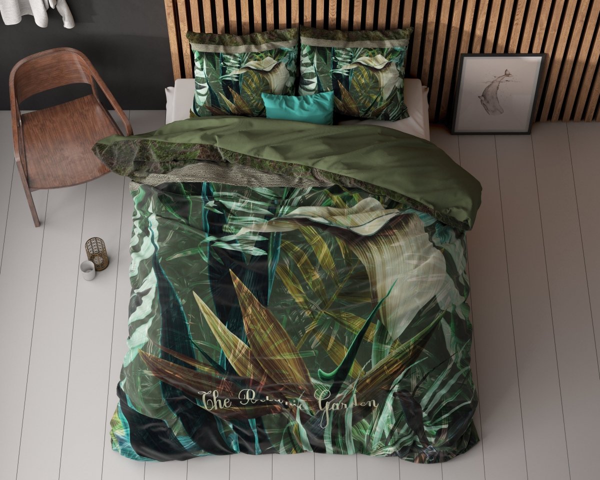 Micropercale Duvet Cover Set The Botanic Garden | Green | Double - 200cm (W) x 200/220cm (L) - The Bedding & Blankets Store