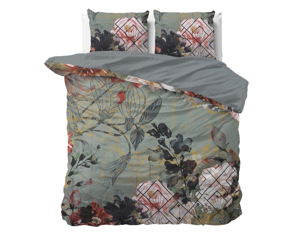 Micropercale Duvet Cover Set Triangle Nature | Green | Double - 200cm (W) x 200/220cm (L) - The Bedding & Blankets Store