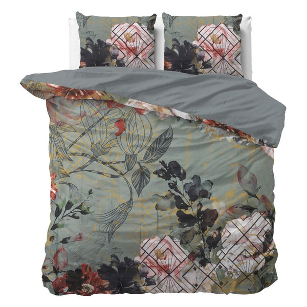 Micropercale Duvet Cover Set Triangle Nature | Green | Double - 200cm (W) x 200/220cm (L) - The Bedding & Blankets Store