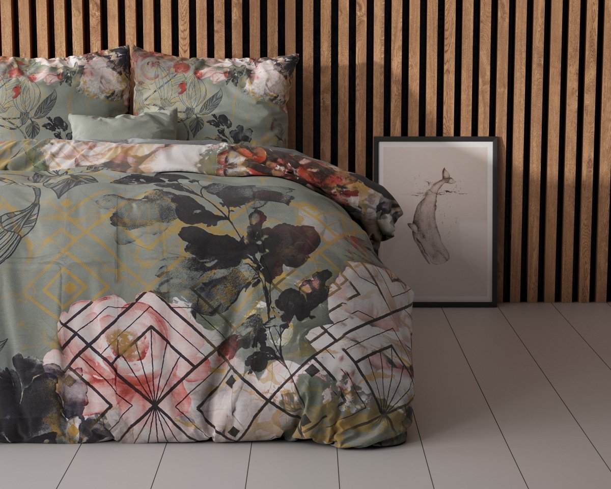 Micropercale Duvet Cover Set Triangle Nature | Green | Double - 200cm (W) x 200/220cm (L) - The Bedding & Blankets Store