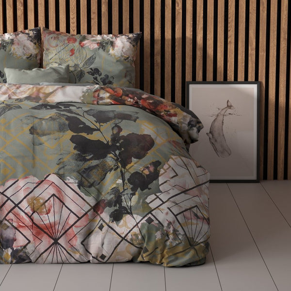 Micropercale Duvet Cover Set Triangle Nature | Green | Double - 200cm (W) x 200/220cm (L) - The Bedding & Blankets Store