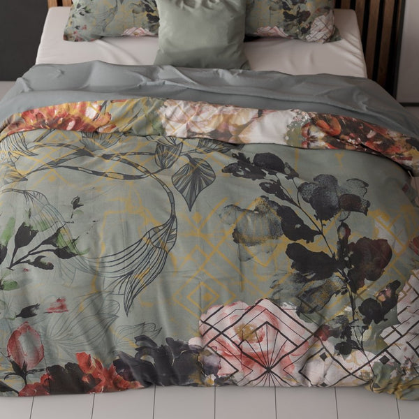 Micropercale Duvet Cover Set Triangle Nature | Green | Double - 200cm (W) x 200/220cm (L) - The Bedding & Blankets Store