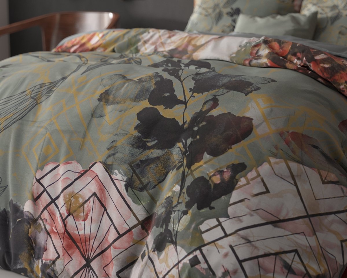 Micropercale Duvet Cover Set Triangle Nature | Green | Double - 200cm (W) x 200/220cm (L) - The Bedding & Blankets Store