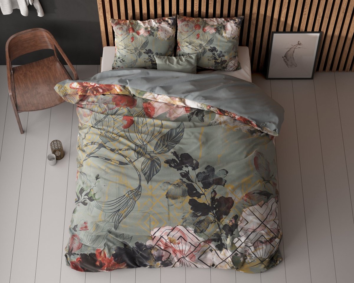 Micropercale Duvet Cover Set Triangle Nature | Green | Double - 200cm (W) x 200/220cm (L) - The Bedding & Blankets Store