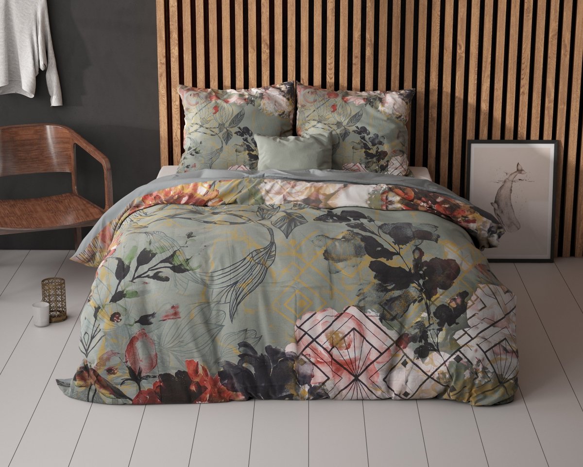 Micropercale Duvet Cover Set Triangle Nature | Green | Double - 200cm (W) x 200/220cm (L) - The Bedding & Blankets Store