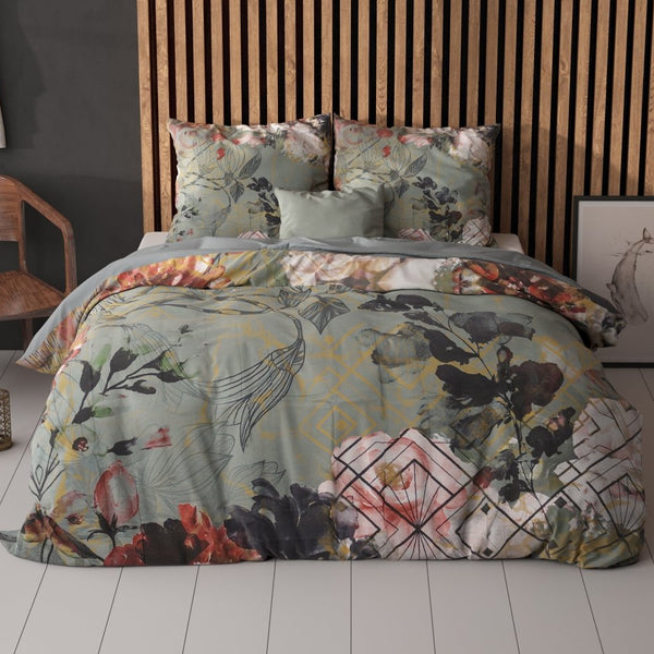 Micropercale Duvet Cover Set Triangle Nature | Green | Double - 200cm (W) x 200/220cm (L) - The Bedding & Blankets Store