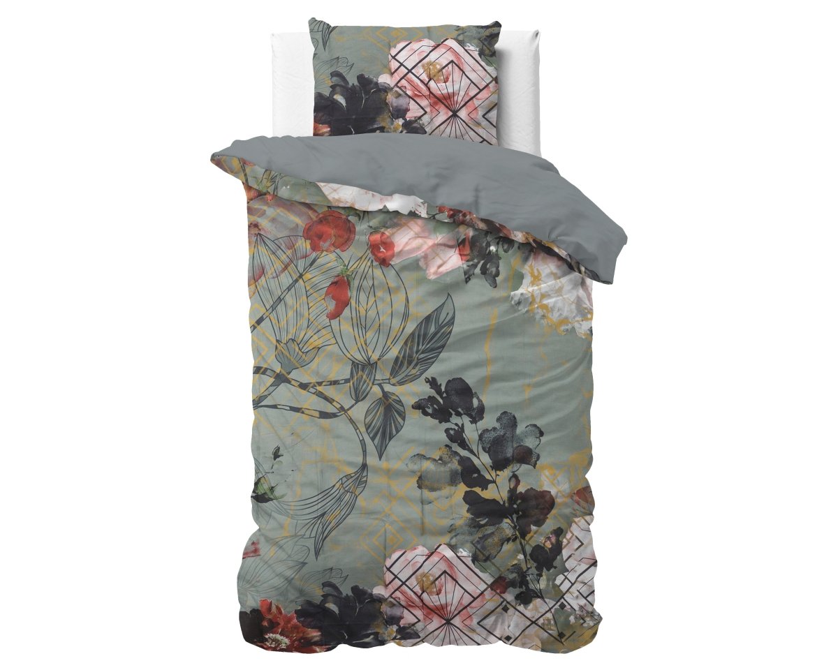 Micropercale Duvet Cover Set Triangle Nature | Green | Double - 200cm (W) x 200/220cm (L) - The Bedding & Blankets Store