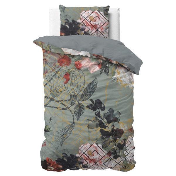 Micropercale Duvet Cover Set Triangle Nature | Green | Double - 200cm (W) x 200/220cm (L) - The Bedding & Blankets Store