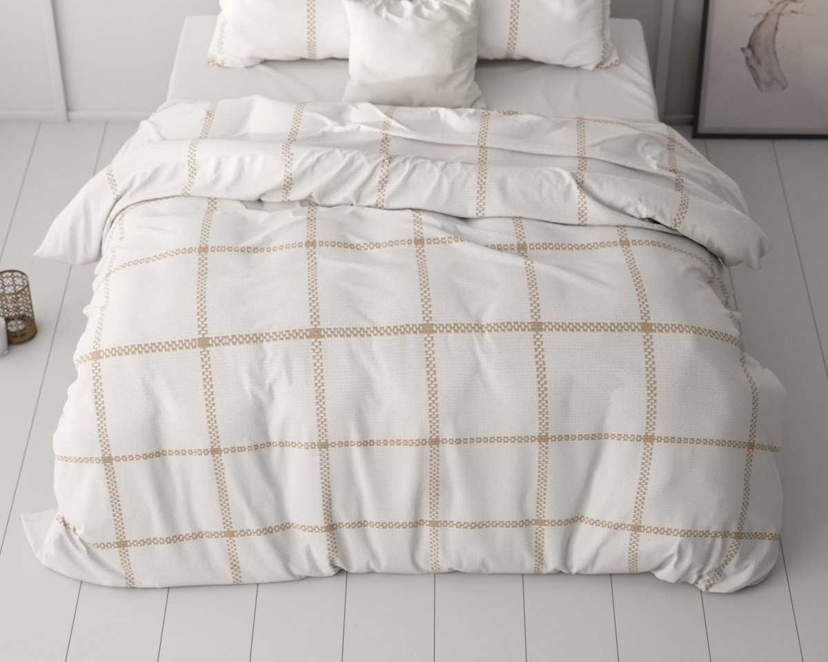 Micropercale Duvet Cover Set Vasco | White | Double - 200cm (W) x 220cm (L) - The Bedding & Blankets Store