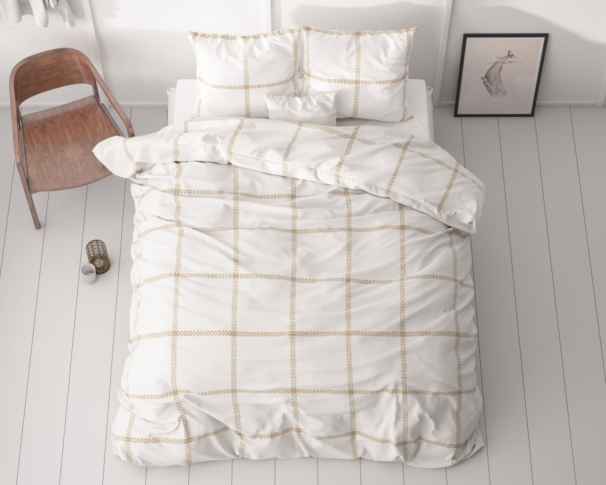 Micropercale Duvet Cover Set Vasco | White | Double - 200cm (W) x 220cm (L) - The Bedding & Blankets Store