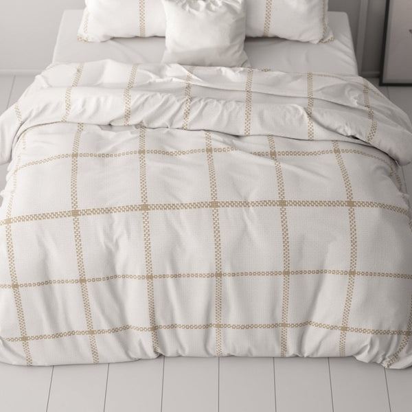 Micropercale Duvet Cover Set Vasco | White | Double - 200cm (W) x 220cm (L) - The Bedding & Blankets Store