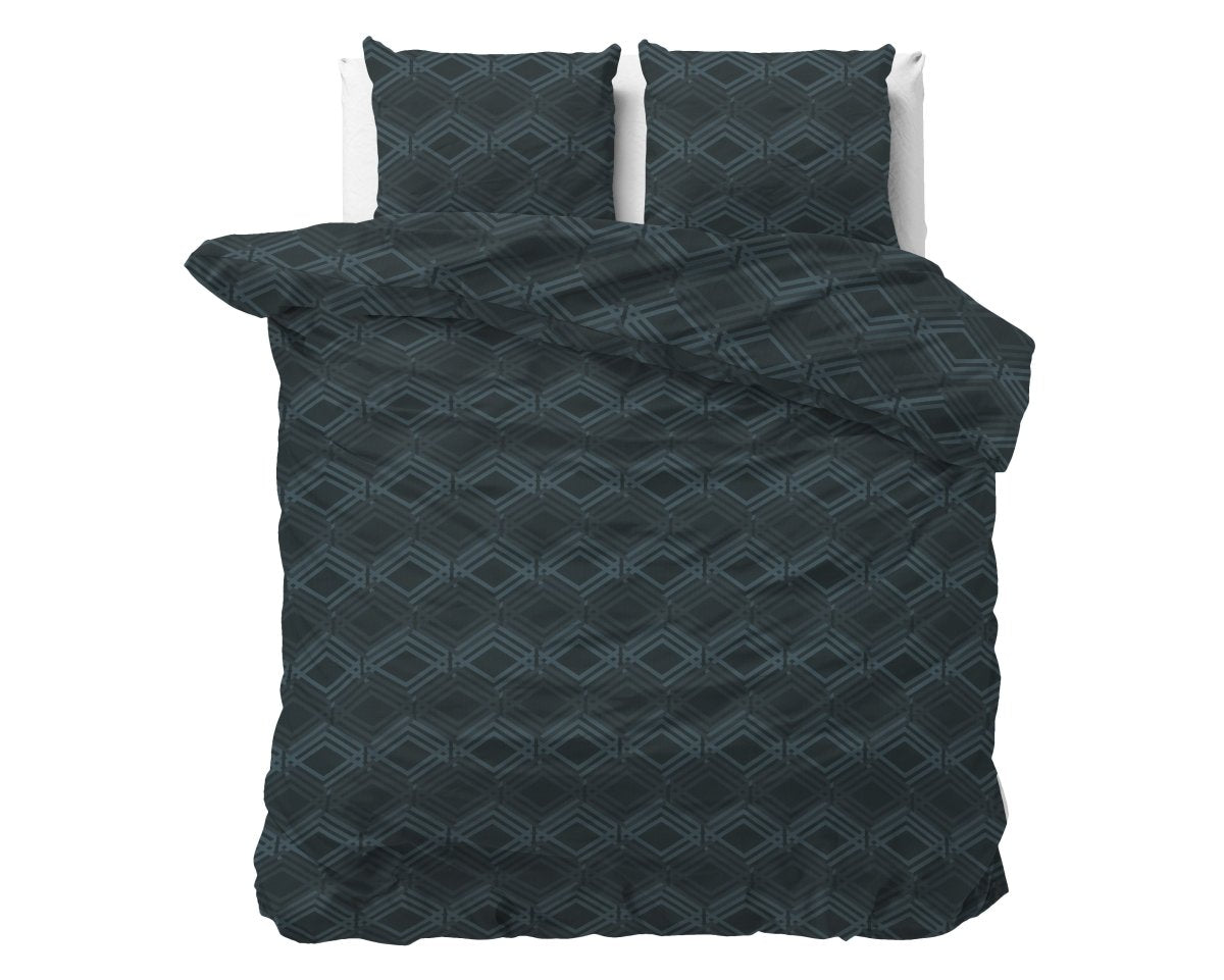 Micropercale Duvet Cover Set Wavey | Navy | Double - 200cm (W) x 200/220cm (L) - The Bedding & Blankets Store