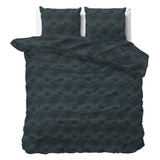 Micropercale Duvet Cover Set Wavey | Navy | Double - 200cm (W) x 200/220cm (L) - The Bedding & Blankets Store