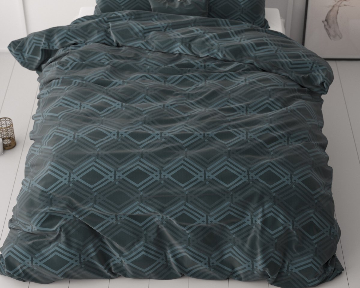 Micropercale Duvet Cover Set Wavey | Navy | Double - 200cm (W) x 200/220cm (L) - The Bedding & Blankets Store