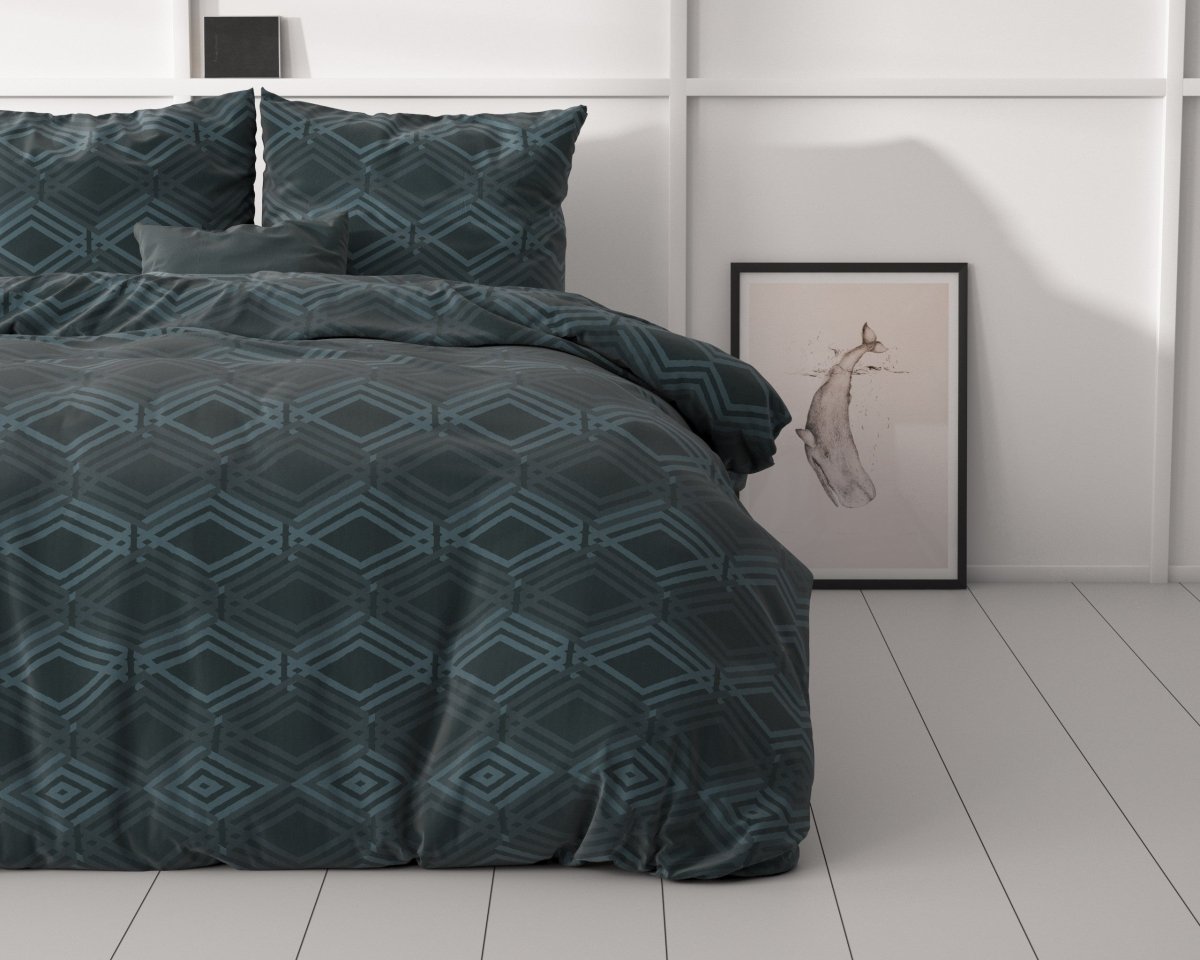 Micropercale Duvet Cover Set Wavey | Navy | Double - 200cm (W) x 200/220cm (L) - The Bedding & Blankets Store