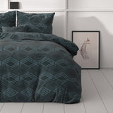 Micropercale Duvet Cover Set Wavey | Navy | Double - 200cm (W) x 200/220cm (L) - The Bedding & Blankets Store