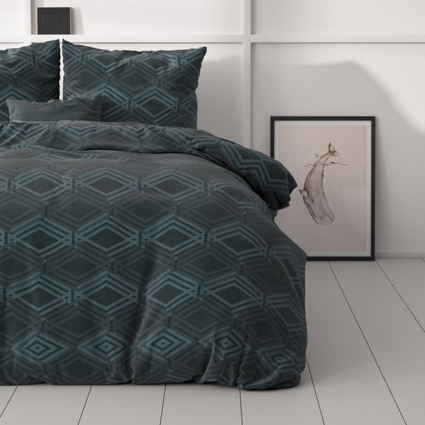 Micropercale Duvet Cover Set Wavey | Navy | Double - 200cm (W) x 200/220cm (L) - The Bedding & Blankets Store