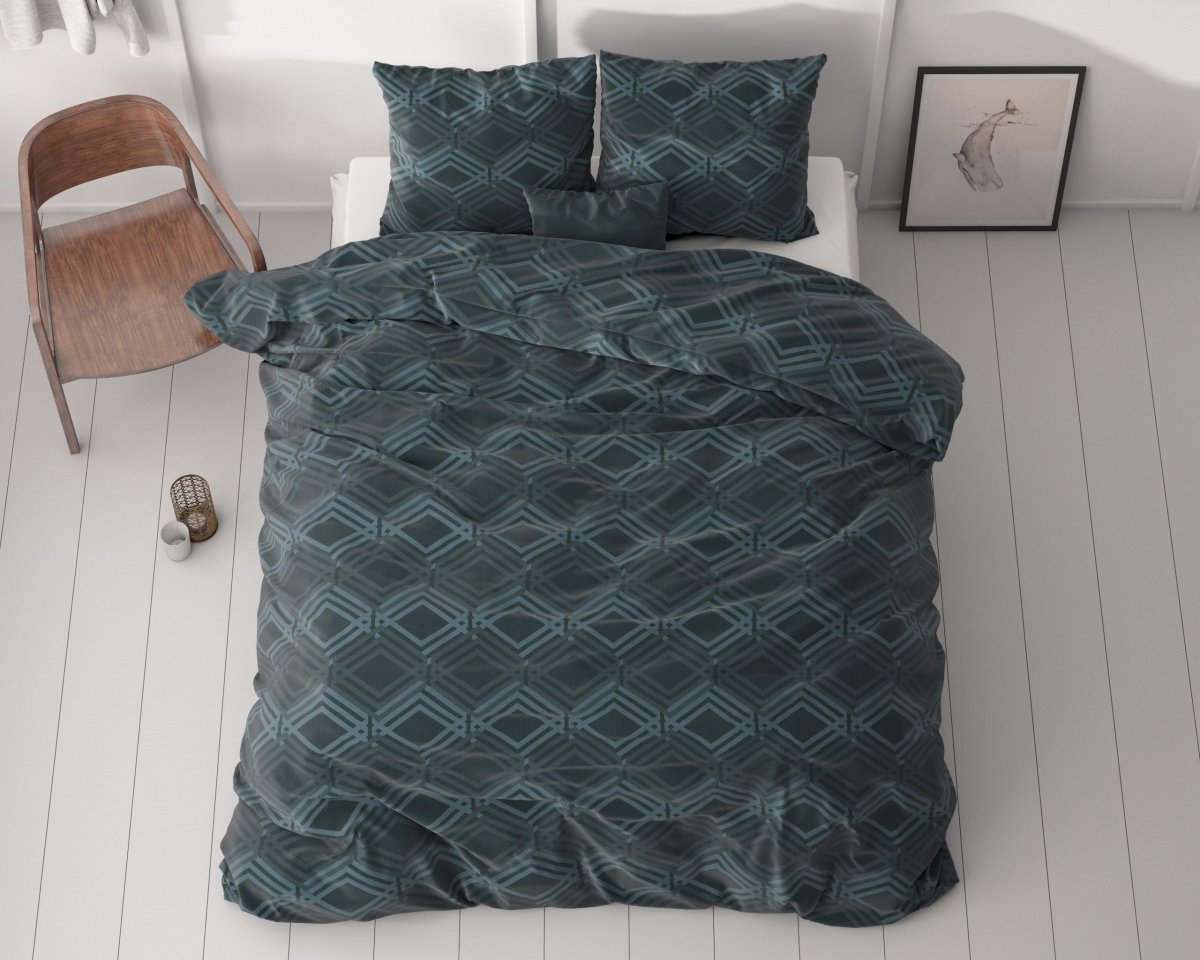 Micropercale Duvet Cover Set Wavey | Navy | Double - 200cm (W) x 200/220cm (L) - The Bedding & Blankets Store