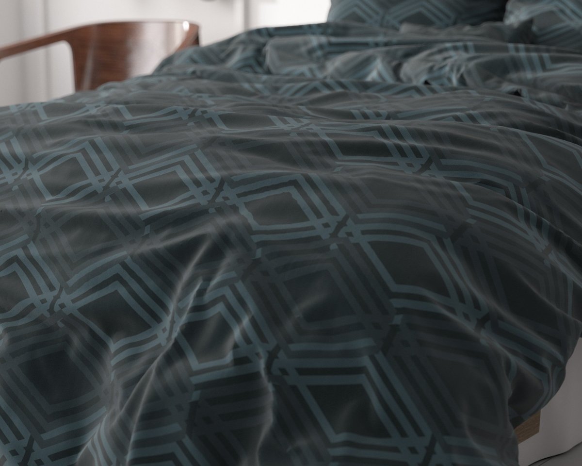 Micropercale Duvet Cover Set Wavey | Navy | Double - 200cm (W) x 200/220cm (L) - The Bedding & Blankets Store