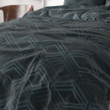 Micropercale Duvet Cover Set Wavey | Navy | Double - 200cm (W) x 200/220cm (L) - The Bedding & Blankets Store