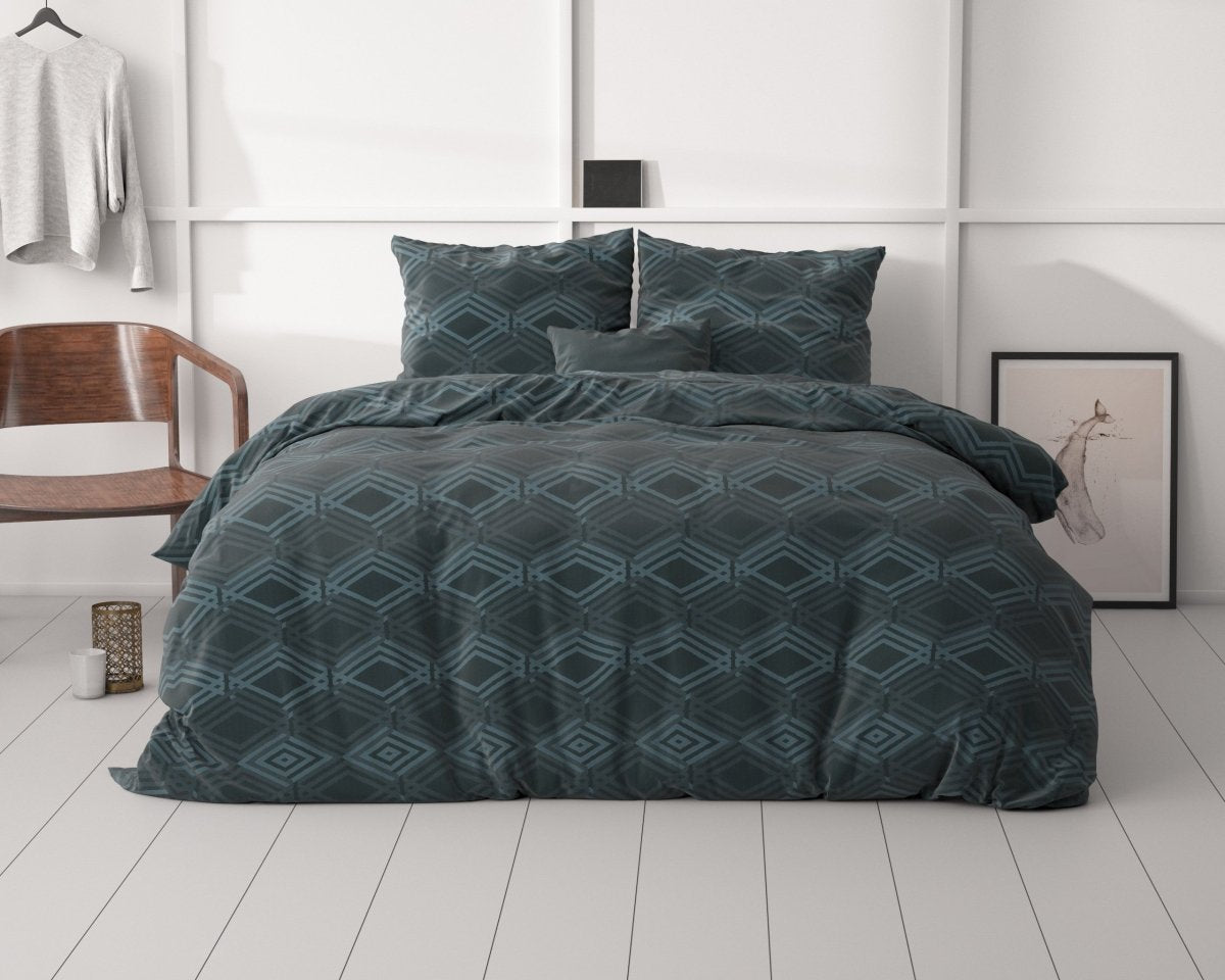 Micropercale Duvet Cover Set Wavey | Navy | Double - 200cm (W) x 200/220cm (L) - The Bedding & Blankets Store